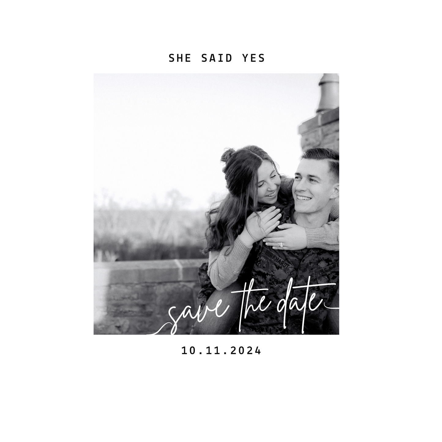 Save the Date Editable Template | Minimalist Black & White Design | 5x5 Square Card
