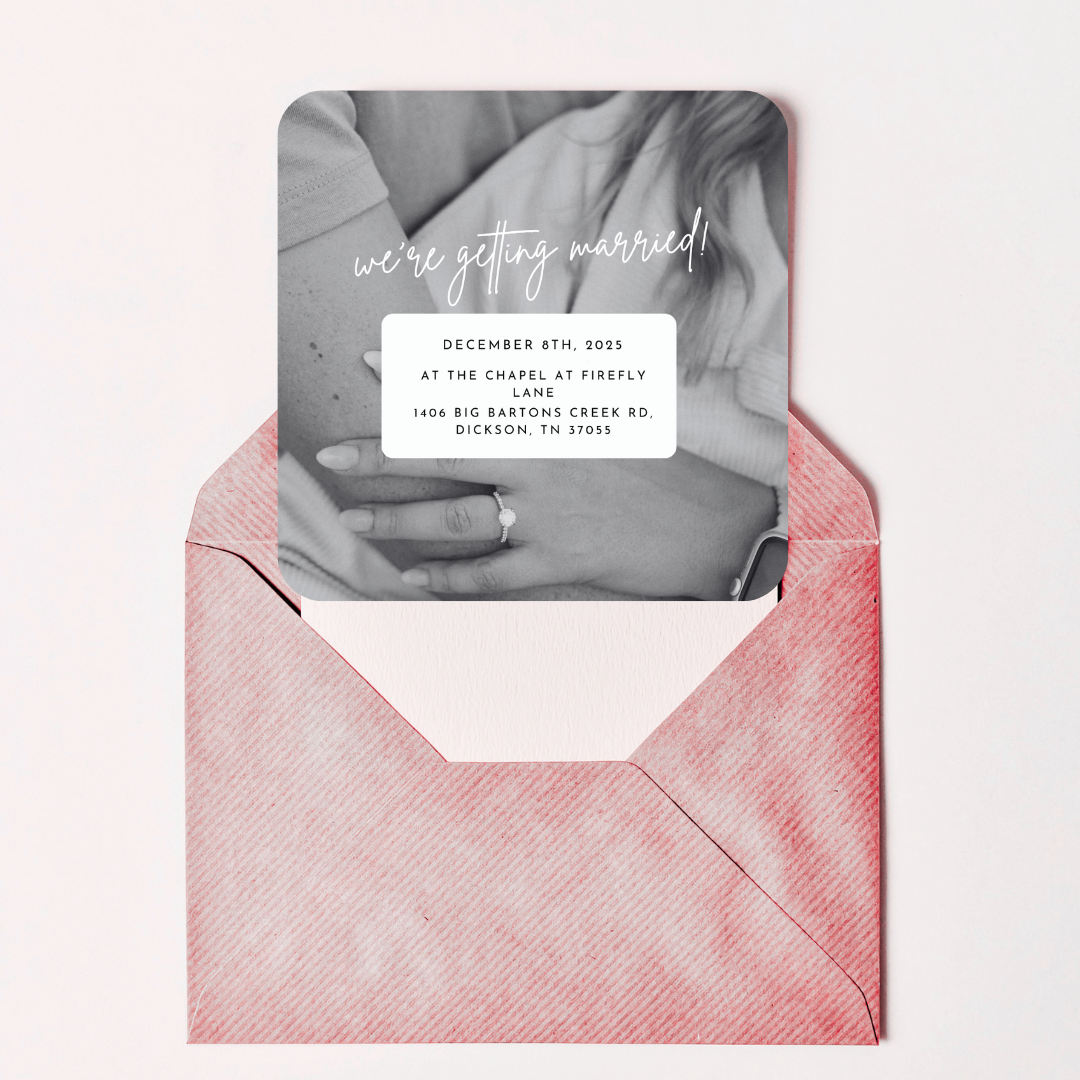 Save the Date Editable Template | Minimalist Black & White with Elegant Cursive | 5x5 Square Card