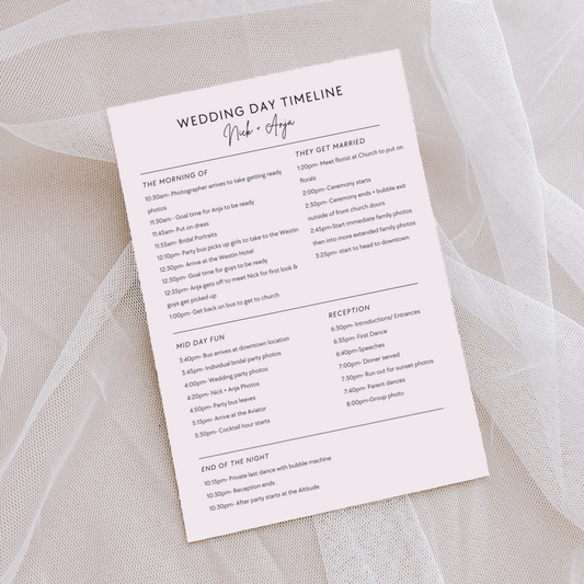Wedding Timeline Editable PDF Template | Minimalist & Formal Design for Photographers