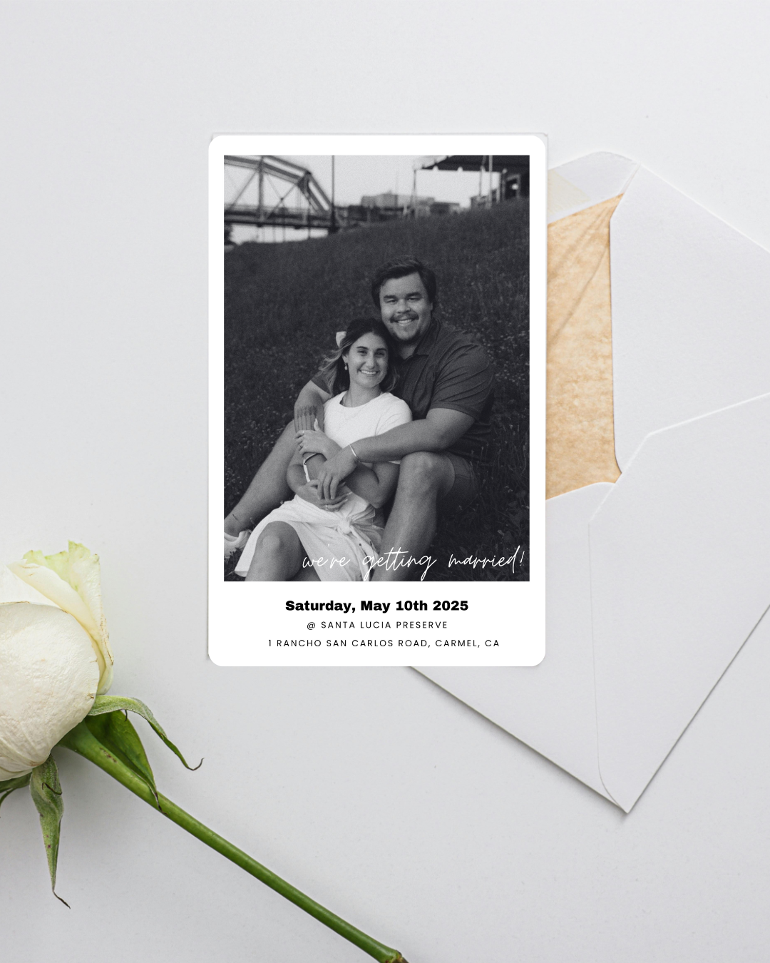Save the Date Editable Template | 3-Photo Black & White Design | Vertical 4"x6" Format
