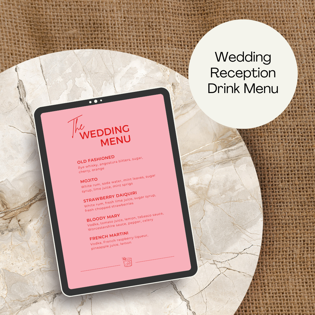 Wedding Drink Menu PDF Printable Editable Template
