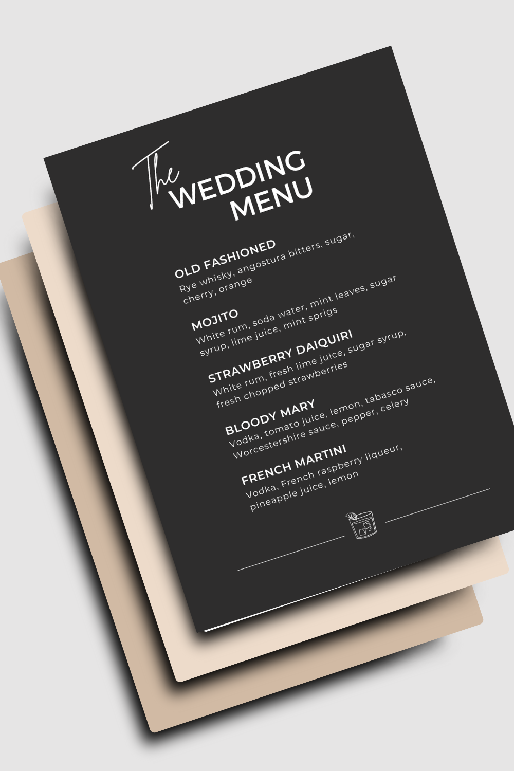 Wedding Drink Menu PDF Printable Editable Template