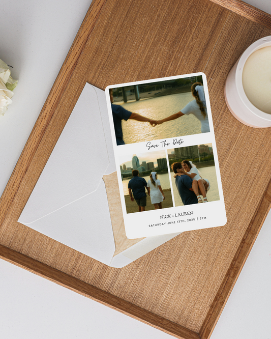 Save the Date Editable Template | 3-Photo Design | Vertical 4"x6" Format