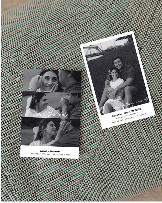 Save the Date Editable Template | 3-Photo Black & White Design | Vertical 4"x6" Format