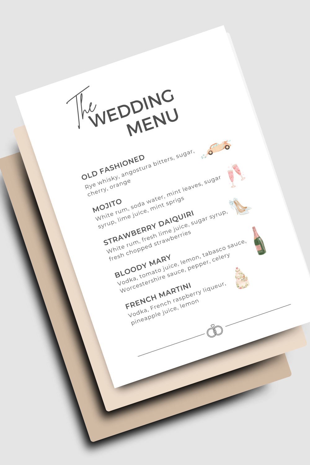 Wedding Drink Menu PDF Printable Editable Template