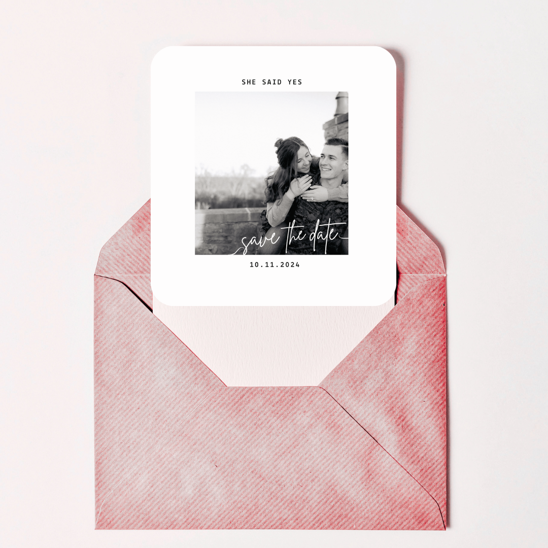 Save the Date Editable Template | Minimalist Black & White Design | 5x5 Square Card