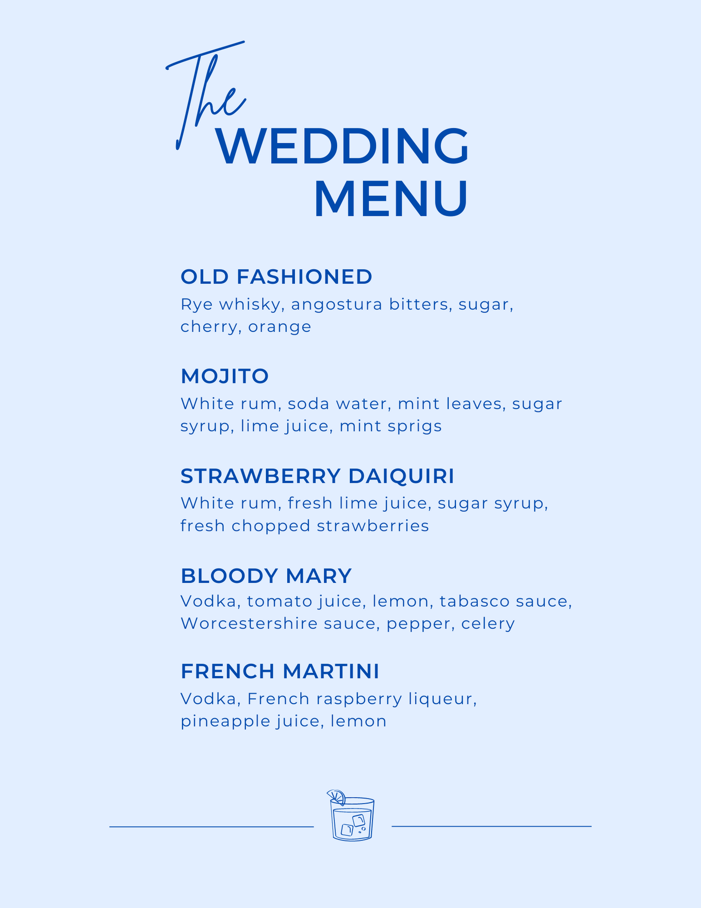 Wedding Drink Menu PDF Printable Editable Template