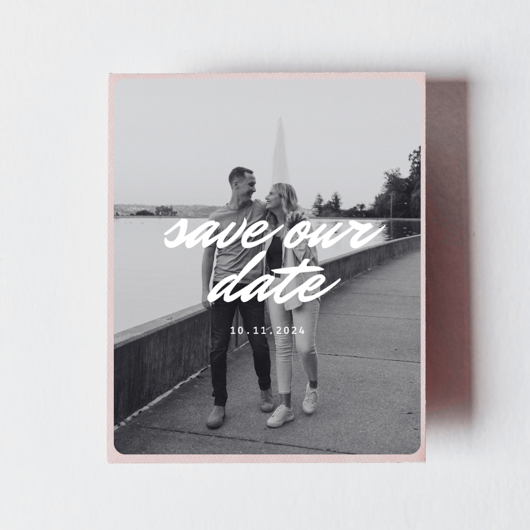 Save the Date Editable Template | Minimalist Black & White Design w/ Cursive Font | 5x5 Square Card