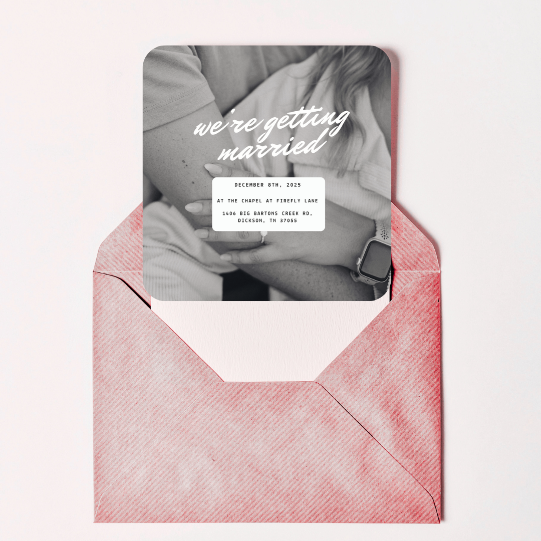 Save the Date Editable Template | Minimalist Black & White Design w/ Cursive Font | 5x5 Square Card