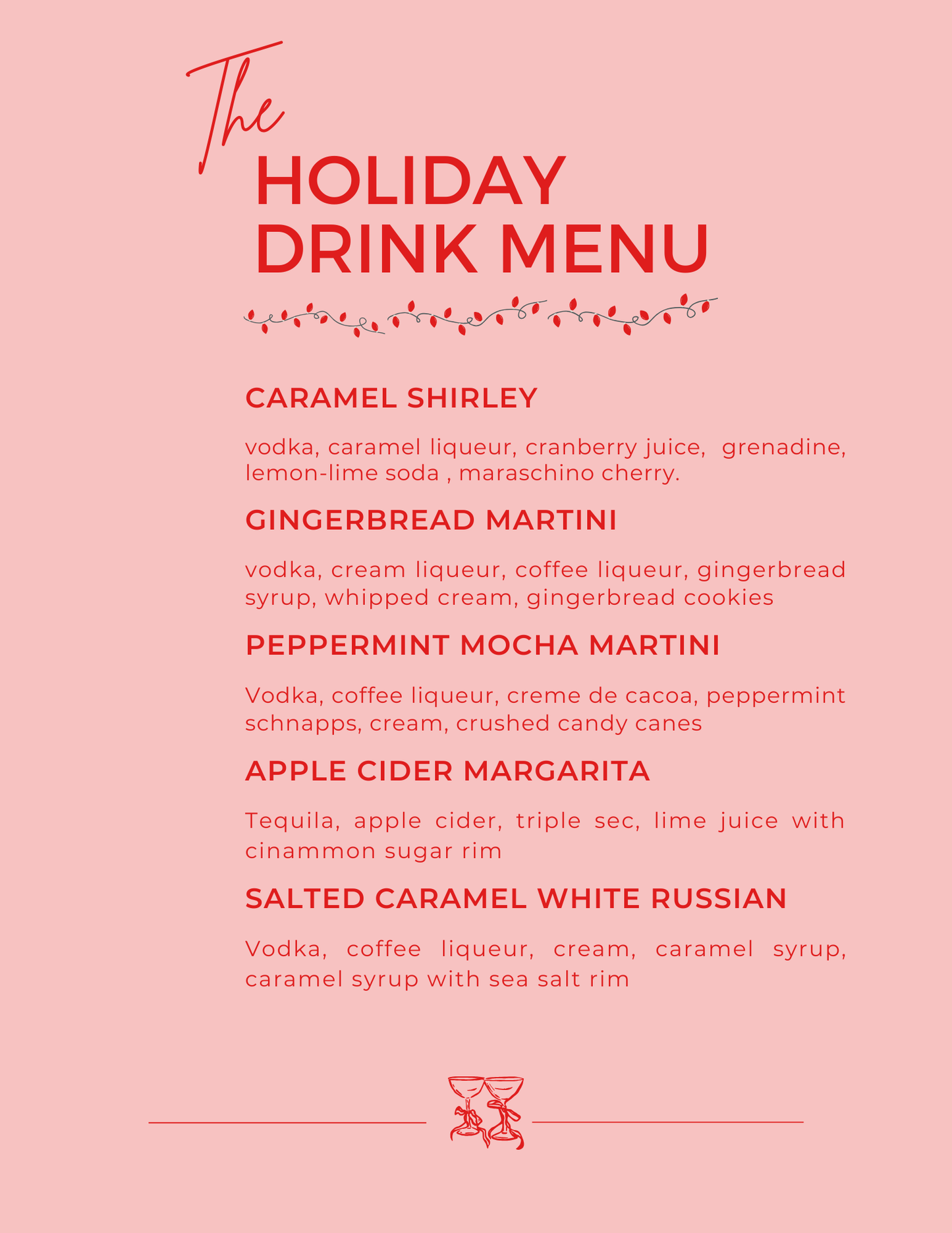 Editable Holiday Drink Menu Template | Festive Printable Design for Bars, Parties, and Events