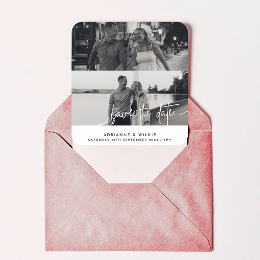 B&W Simple Cursive Font Customized Square Save the Date Card PRINTS