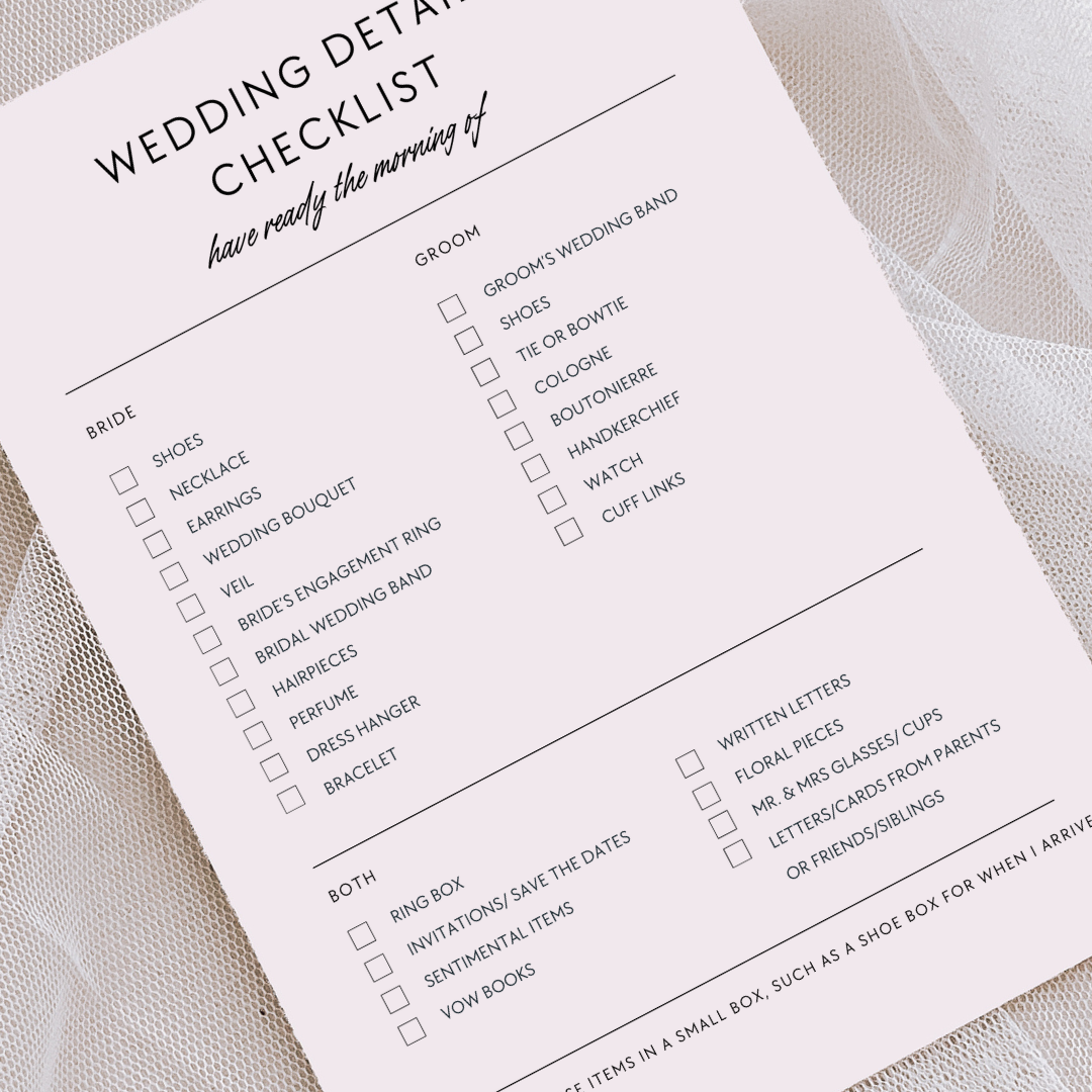 Wedding Detail Photos Checklist : A Checklist of Items to have Ready for your Wedding Photographer the morning of